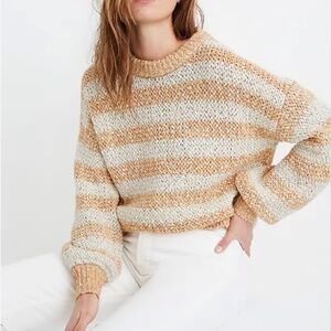 MADEWELL WOMENS BAEZ PULLOVER SWEATER IN STRIPE SIZE SMALL OVERSIZED KNIT CREW